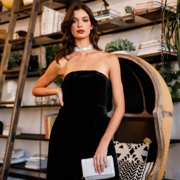 BOHO black Strapless Front Buckle Belt Jumpsuit - Picture 4 of 6